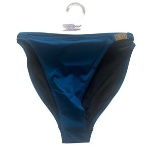 L'Agent Bikini Bottoms Womens XL Blue Tania LS24-76 High Leg Gold Mesh Accent